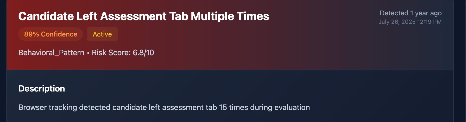 Illustrative Scout alert showing repeated exits from an assessment tab