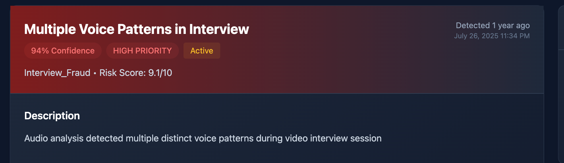 Illustrative Scout alert showing multiple voice patterns during an interview